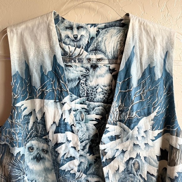 Handmade‎ Vintage Unisex Snow Animal Reversible Print Vest, White Blue, L - Picture 3 of 16